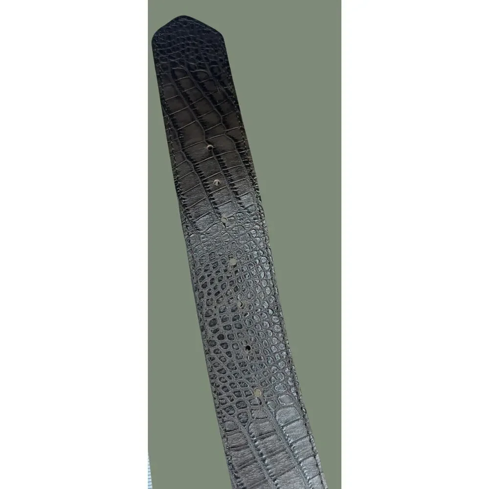 ZARA Belt, Dark Brown, Gator Textured, Gold Buckle| 36”